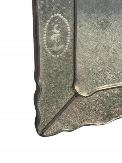 GLAMOROUS FANCY EDGE ITALIAN ETCHED MIRROR WITH WONDERFUL PATINA