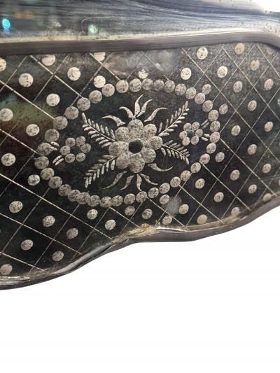 GLAMOROUS FANCY EDGE ITALIAN ETCHED MIRROR WITH WONDERFUL PATINA