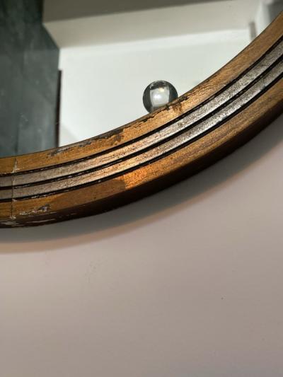 GLAMOROUS ROUND SILVERED GOLD WOOD ART DECO GLASS BALL MIRROR