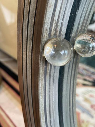 GLAMOROUS ROUND SILVERED GOLD WOOD ART DECO GLASS BALL MIRROR