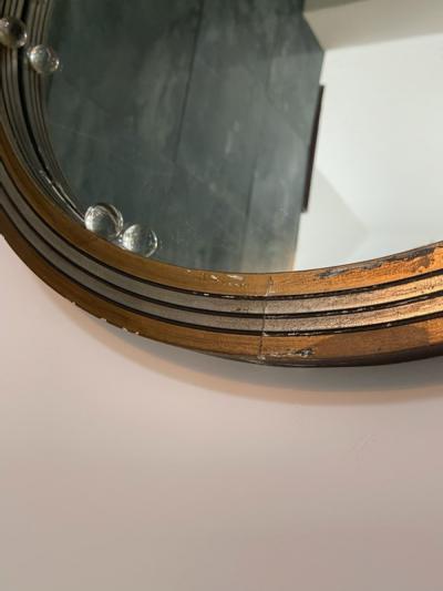 GLAMOROUS ROUND SILVERED GOLD WOOD ART DECO GLASS BALL MIRROR