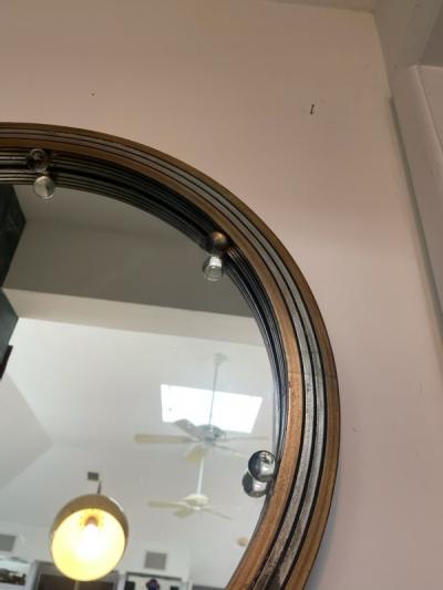 GLAMOROUS ROUND SILVERED GOLD WOOD ART DECO GLASS BALL MIRROR