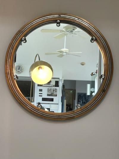 GLAMOROUS ROUND SILVERED GOLD WOOD ART DECO GLASS BALL MIRROR