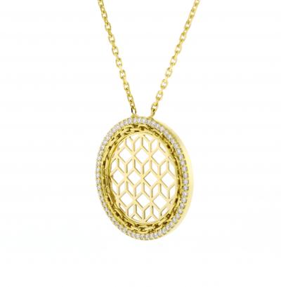 GOLD DIAMOND CIRCLE GEOMETRIC PENDANT NECKLACE