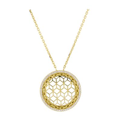 GOLD DIAMOND CIRCLE GEOMETRIC PENDANT NECKLACE