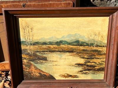 GOLD RUSH STREAM AMONGST MOUNTAIN RANGE PAINTING