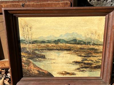 GOLD RUSH STREAM AMONGST MOUNTAIN RANGE PAINTING