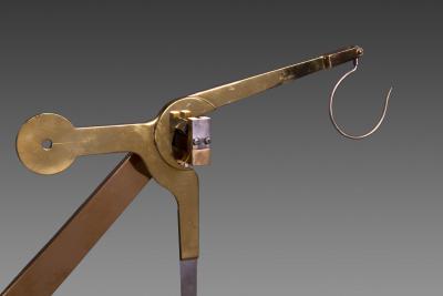 GOOD AND UNUSUAL SET OF FRENCH BRASS AND EBONIZED WOOD FABRIC SCALES