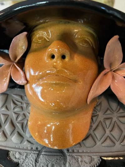 GORGEOUS ART NOUVEAU REVIVAL WOMAN WITH HAT CERAMIC MIRROR SIGNED