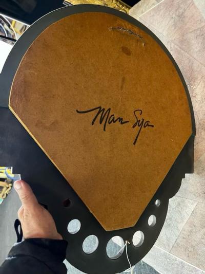 GORGEOUS ART NOUVEAU REVIVAL WOMAN WITH HAT CERAMIC MIRROR SIGNED