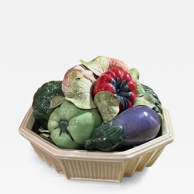 GORGEOUS ITALIAN CERAMIC EXOTIC VEGETABLE BASKET CENTERPIECE