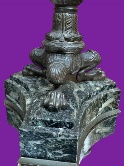 GRAND TOUR BLACK MARBLE BRONZE NAPOLEON CANDLESTICKS