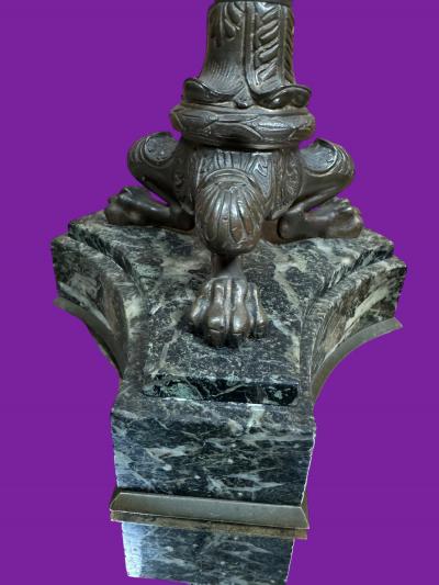 GRAND TOUR BLACK MARBLE BRONZE NAPOLEON CANDLESTICKS