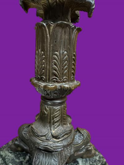 GRAND TOUR BLACK MARBLE BRONZE NAPOLEON CANDLESTICKS