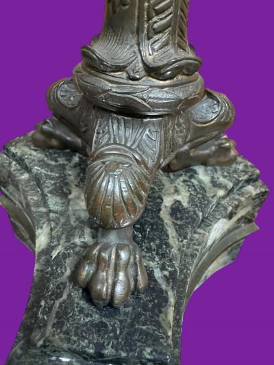 GRAND TOUR BLACK MARBLE BRONZE NAPOLEON CANDLESTICKS