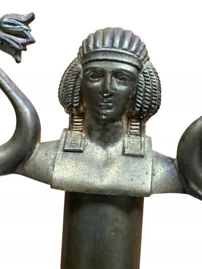 GRAND TOUR PAIR OF DORE BRONZE EGYPTIAN REVIVAL TWO CANDLE CANDELABRA