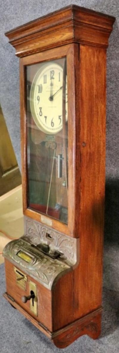 GREAT DESIGN OAK 1900S INTERNATIONAL TIME RECORDING CLOCK NYC