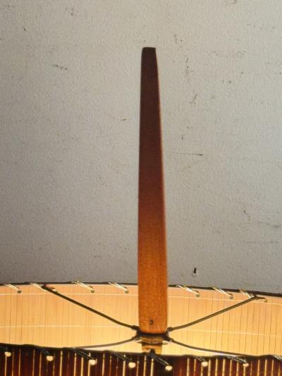 GREAT MODERNIST MID CENTURY WOOD BRASS ABSTRACT LAMP WITH ORIGINAL SHADE