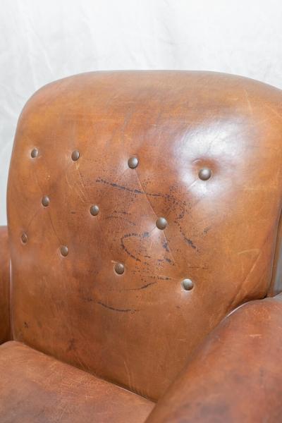 GREAT PAIR OF ART DECO LEATHER CLUB CHAIRS
