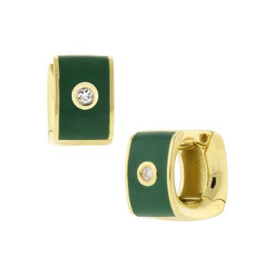 GREEN ENAMEL AND DIAMOND HUGGIE EARRINGS