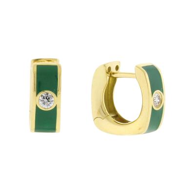 GREEN ENAMEL SMALL DIAMOND HUGGIE EARRINGS