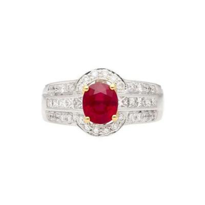 GRS Certified 1 37 Carat Burma Pigeon Blood Ruby Diamond Ring in 18K Gold