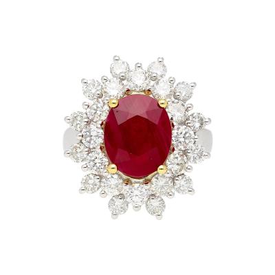 GRS Certified 5 09 Carat Oval Burma Ruby Diamond Halo Cluster Ring