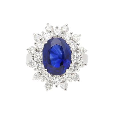 GRS Certified 5 79 Carat Oval Royal Blue Sapphire and Diamond Halo Ring