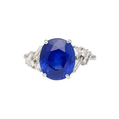 GRS Certified 6 35 Carat Oval Cut Royal Blue Sapphire with Diamonds