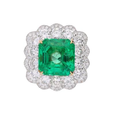 GRS Certified 8 04 Carat Minor Oil Colombian Emerald Diamond Halo Ring