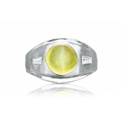 GRS Certified Chrysoberyl Cats Eye Mens Ring 14k White Gold Setting