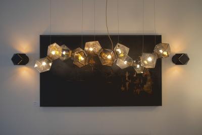 Gabriel Scott Welles Textured Glass Long Chandelier