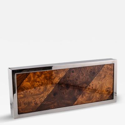 Gabriella Crespi 1960s chrome metal box with lid bird eye maple wood decor