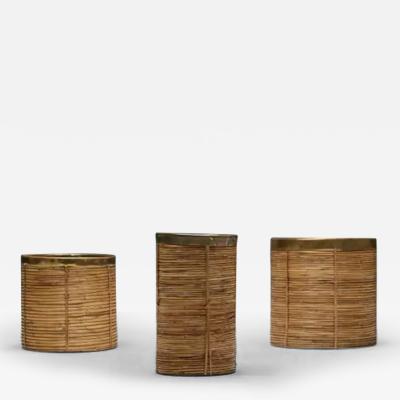 Gabriella Crespi Bamboo and Brass Basket Set Italy 1970s