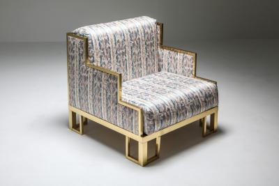 Gabriella Crespi Brass Gabriella Crespi Style Lounge Chair and Ottoman 1970s