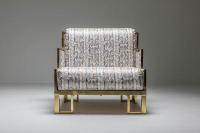 Gabriella Crespi Brass Gabriella Crespi Style Lounge Chair and Ottoman 1970s