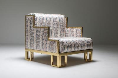 Gabriella Crespi Brass Gabriella Crespi Style Lounge Chair and Ottoman 1970s