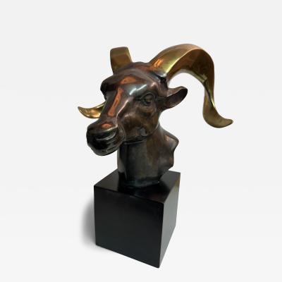 Gabriella Crespi Brass Ram Goat Head Sculpture Bookend