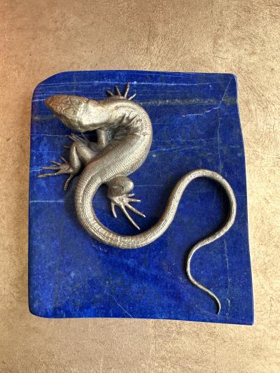 Gabriella Crespi Bronze Lizard and Lapis Lazuli Paperweight