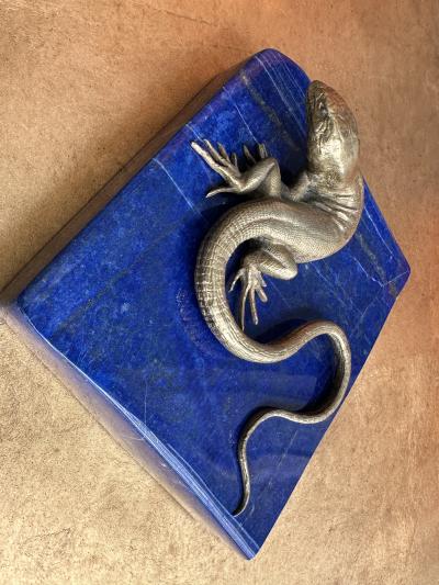 Gabriella Crespi Bronze Lizard and Lapis Lazuli Paperweight