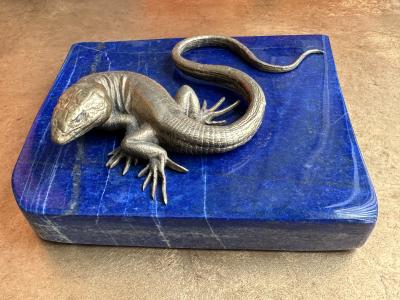 Gabriella Crespi Bronze Lizard and Lapis Lazuli Paperweight