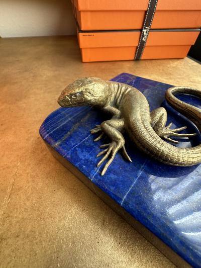 Gabriella Crespi Bronze Lizard and Lapis Lazuli Paperweight