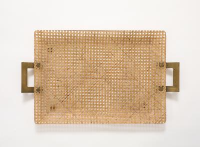 Gabriella Crespi Gabriela Crespi Christian Dior Rattan Tray with Brass Handles France 1950
