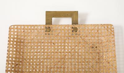 Gabriella Crespi Gabriela Crespi Christian Dior Rattan Tray with Brass Handles France 1950