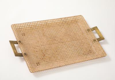 Gabriella Crespi Gabriela Crespi Christian Dior Rattan Tray with Brass Handles France 1950