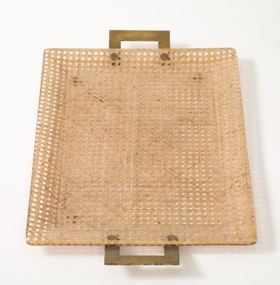 Gabriella Crespi Gabriela Crespi Christian Dior Rattan Tray with Brass Handles France 1950