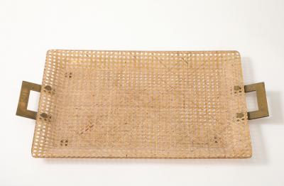 Gabriella Crespi Gabriela Crespi Christian Dior Rattan Tray with Brass Handles France 1950