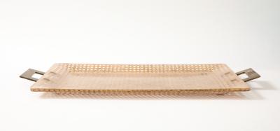 Gabriella Crespi Gabriela Crespi Christian Dior Rattan Tray with Brass Handles France 1950