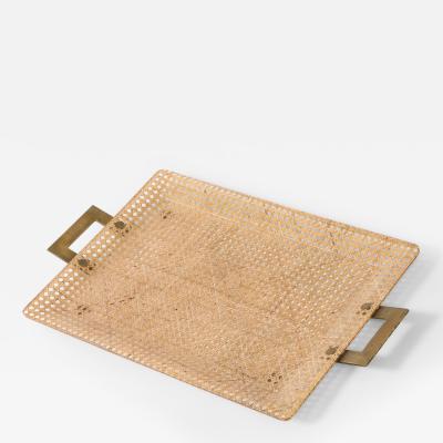 Gabriella Crespi Gabriela Crespi Christian Dior Rattan Tray with Brass Handles France 1950