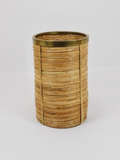 Gabriella Crespi Gabriella Crespi Style Bamboo Brass Paper Basket Umbrella Stand Italy 1970s